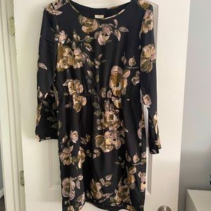 J. Crew Black Floral Long Sleeve Dress